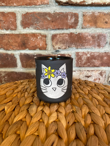 White Cat Cup with Flowers